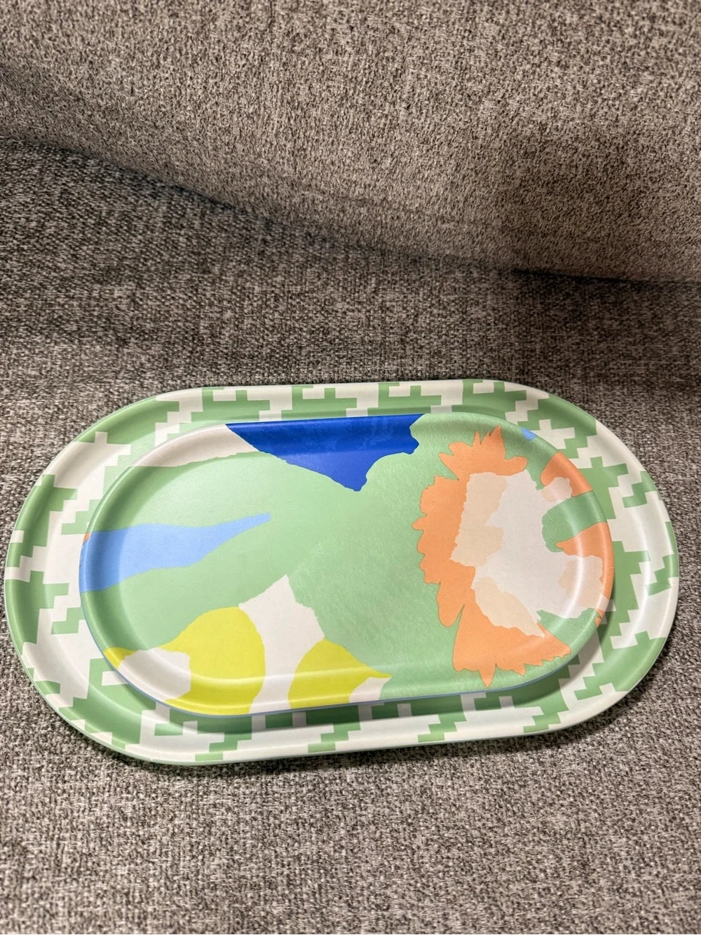 Target Green and White Houndstooth and Pastel Patterned Melamine Trays